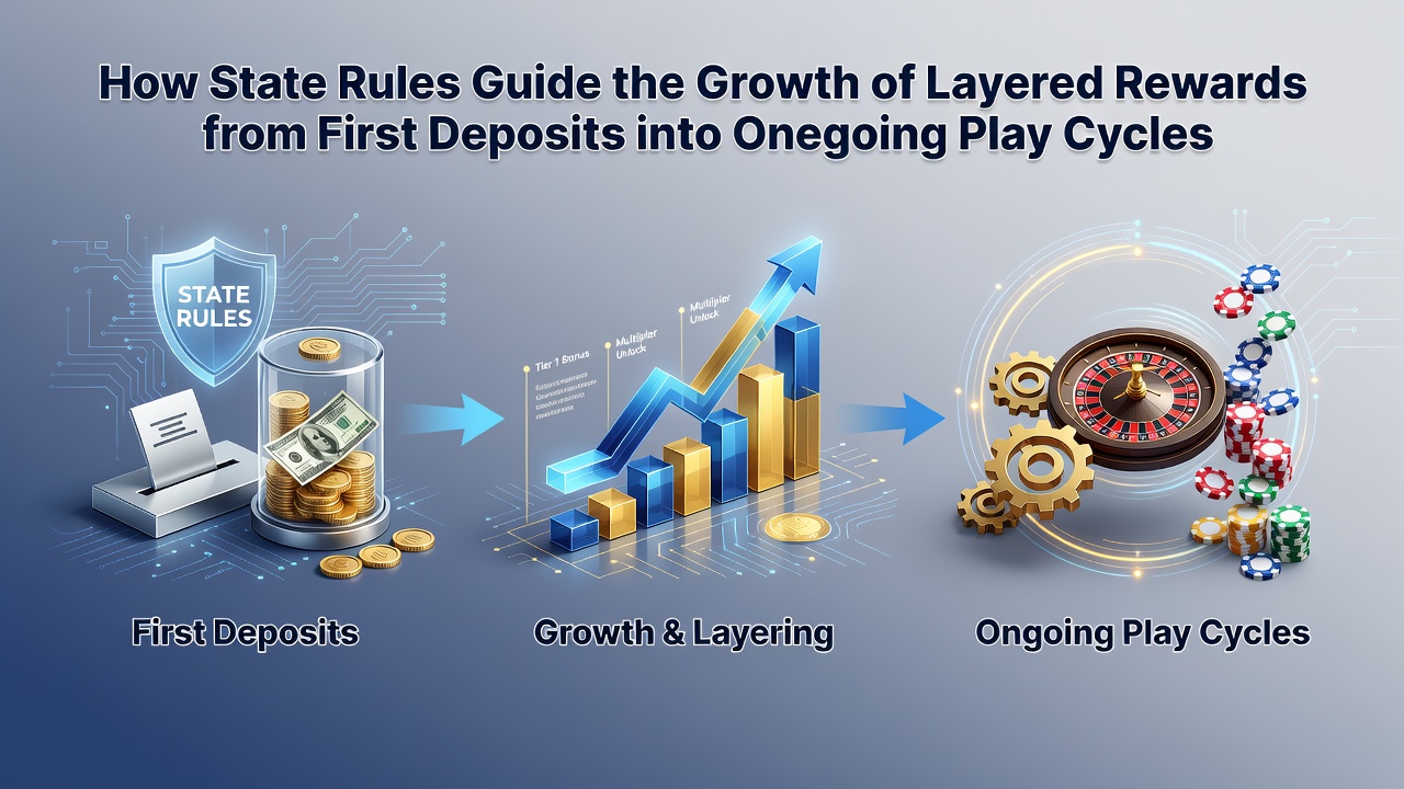 Mobile interface displaying layered reward progression from deposit to sustained engagement cycles