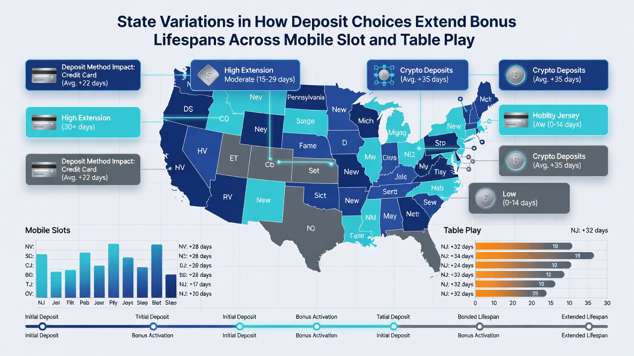 Split-screen view of mobile table game session next to deposit history showing bonus expiration dates across different state platforms