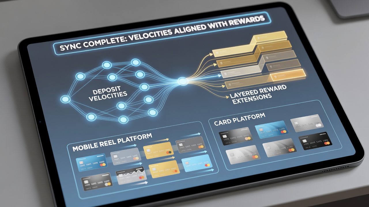 Layered reward dashboard displaying synchronized incentives across mobile reel spins and virtual card tables